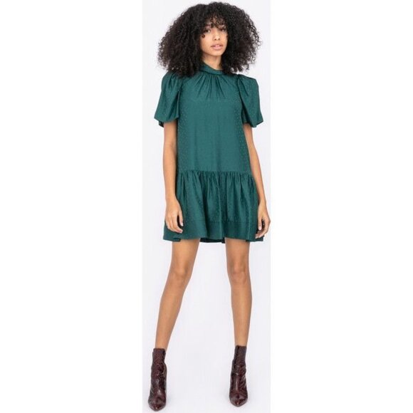 Tanya Taylor Dress 100% Silk Drop Waist Rosie Bottle Green Size XS - Picture 2 of 11